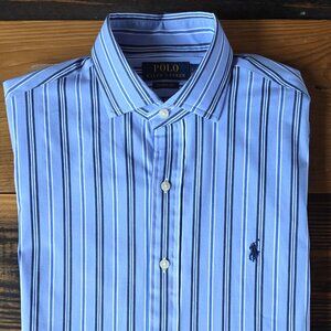 Polo Ralph Lauren Classic Fit Button Down Dress Shirt  Men's Small Blue Stripe